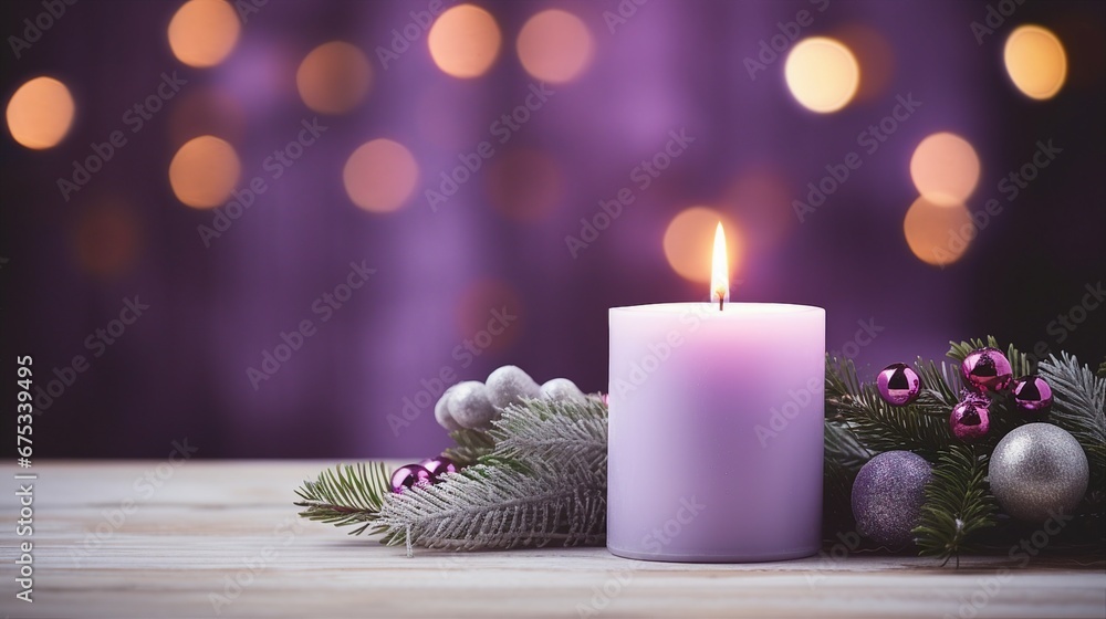 Advent Candle on Wreath: Symbolic Christmas Decoration Advent Candle on Wreath: Symbolic Christmas Decoration