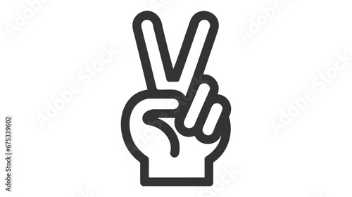 Black outlined vector illustration of a hand making a peace sign photo