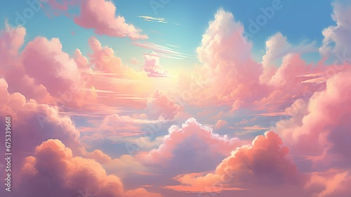 Soft, dreamy clouds against a pastel sky invite you to relax and daydream photo