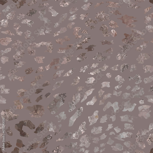 Leopard glamour shine pattern. Animal texture. Glitter spots on cream brown background. Cheetah skin imitation, seamless tile print. Vector wallpaper