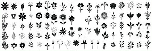 Flower icon set silhouettes, Abstract flower icon