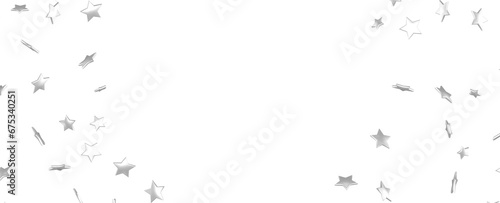 Silver star of confetti. Falling stars on a white background. Illustration of flying shiny stars. © vegefox.com