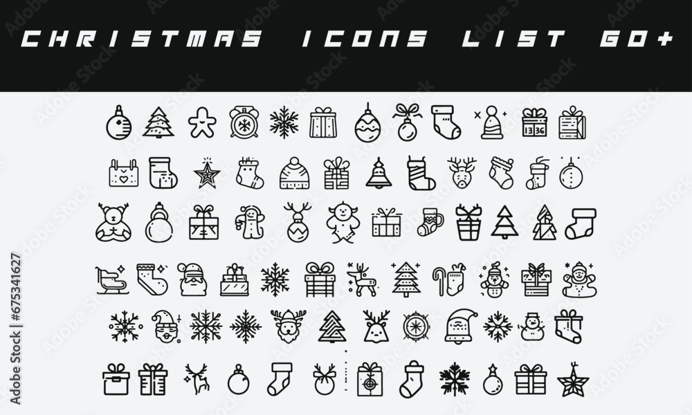 60+ Christmas icons and silhouettes design	
