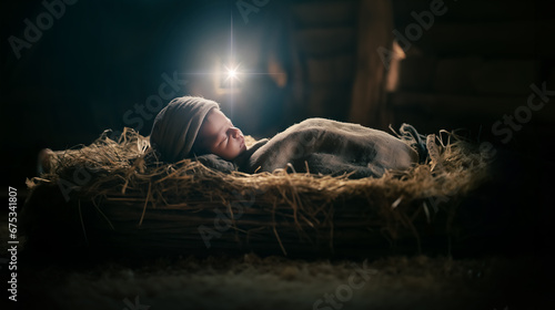 Baby Jesus in a manger. Nativity of Jesus. Christmas concept.