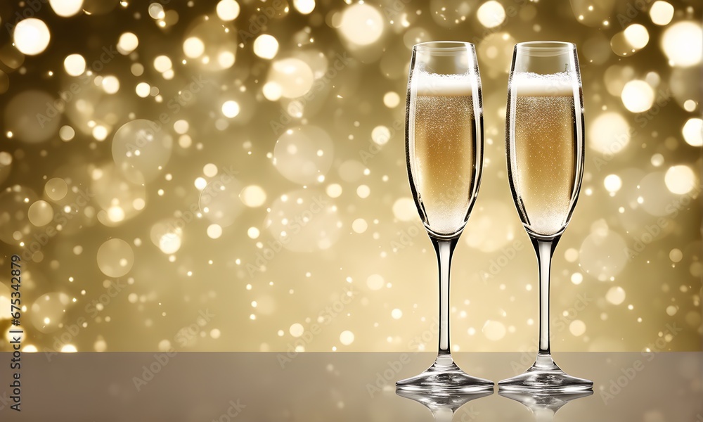 Two champagne glasses in festive Christmas ambiance Two champagne glasses in festive Christmas ambiance