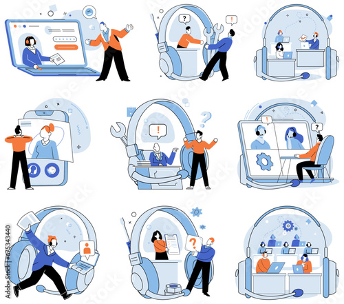 Customer care. Vector illustration. A customer care adviser provides expert guidance and recommendations Technical knowledge is essential for delivering efficient customer care services The internet
