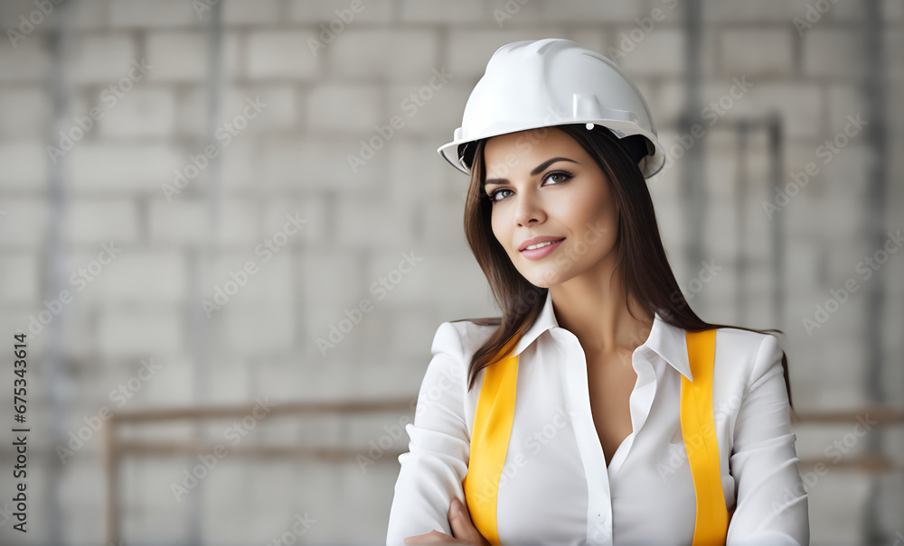 Confident businesswoman in hardhat Confident businesswoman in hardhat