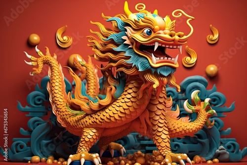 Wallpaper Mural Chinese Dragon New Year 3D render style. AI Generated. Torontodigital.ca