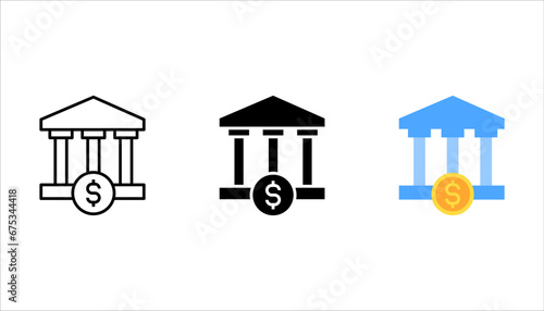Bank building icon set. Online banking, finance, vector illustration on white background