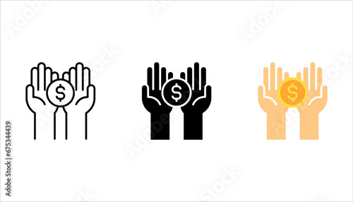 Dollar in hand icon set. Save money icon set. vector illustration on white background