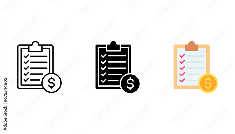 Report line icon set. Accounting clipboard document sign. Budget info symbol. vector illustration on white background Report line icon set. Accounting clipboard document sign. Budget info symbol. vector illustration on white background
