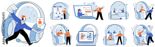 Support service. Vector illustration. Technological advancements contribute to improved support services The internet serves as vast repository information for support service providers Effective