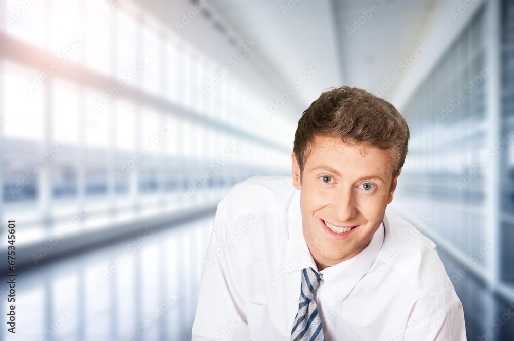 Happy business man standing in office, AI generated image Happy business man standing in office, AI generated image