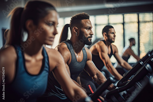 Athletes Using Treadmills in Modern Fitness Center