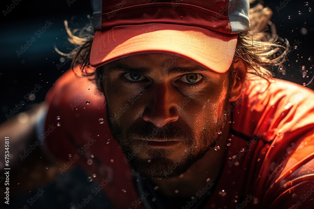 portrait of a athlete man in red a hat portrait of a athlete man in red a hat