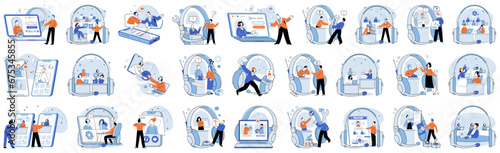 Customer service. Vector illustration. Technology enables seamless customer service experiences The internet provides convenient access to customer service and support IT support plays crucial role