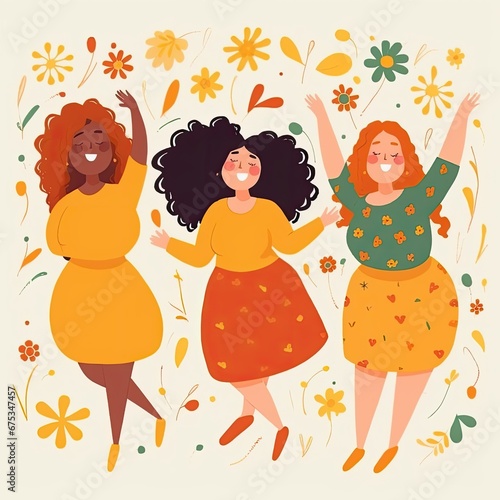 Abstract childrens book Illustration of bulky girls