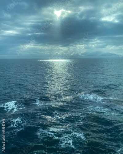 Scenic view of the ocean from the deck of a cruise ship in Alaska