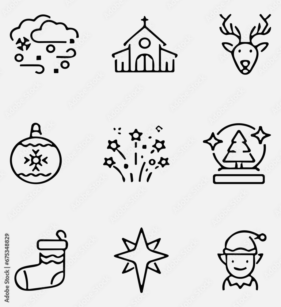 Set of 9 christmas outline icons. Holiday symbol. Line Xmas icons collection. Editable stroke Set of 9 christmas outline icons. Holiday symbol. Line Xmas icons collection. Editable stroke