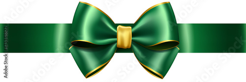 Realistic Christmas green satin shiny ribbon for hair accessories bow isolated on white background, Generative AI
