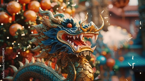 Chinese Dragon New Year background. AI Generated. photo