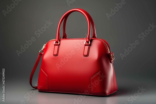 Beautiful trendy smooth youth women's handbag in red color on a studio background