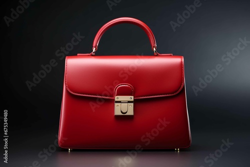 Beautiful trendy smooth youth women's handbag in red color on a studio background