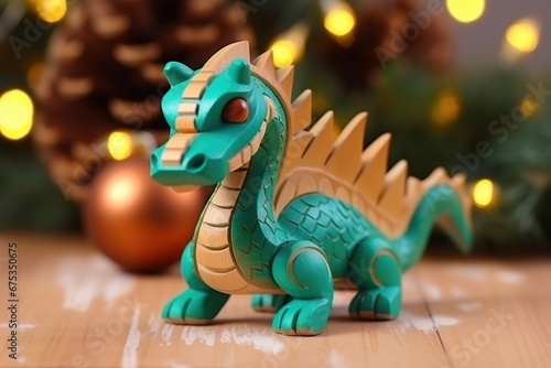 Small wooden Chinese New Year Dragon toy. AI Generated.