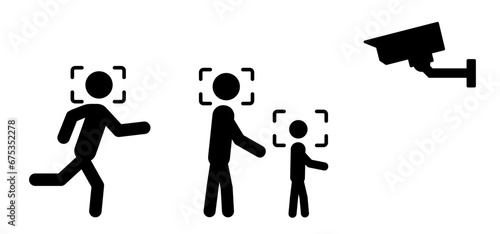 Observe camera. Biometrical, identification facial recognition system, face-recognition concept. Safety security surveillance video camera eye cctv. Alert attention for identity data scanning. 