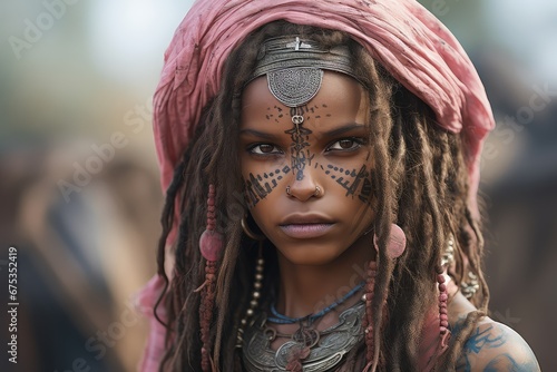 Piękna afrykańska dziewczyna w barwach plemiennych. 