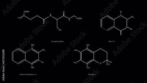 PNG Alpha.Chemistry structure formulas,elements.UI HUD.Medicine healthcare.Glutathione,Tocopherol,vitamin K Hydroquinone. School, University and Institute Program. Online learning.