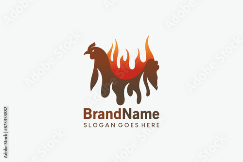 Chicken fire hot logo design, restaurant chicken meat app icon symbol vector illustration