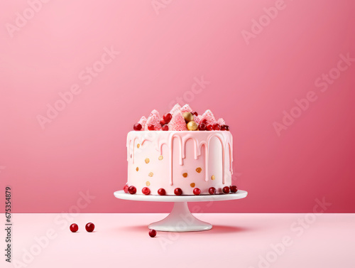 Festive pink cake. Minimalism.