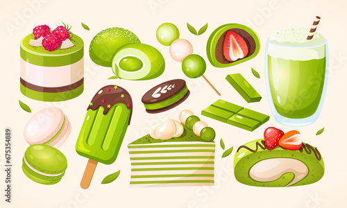 Set of various desserts with matcha
