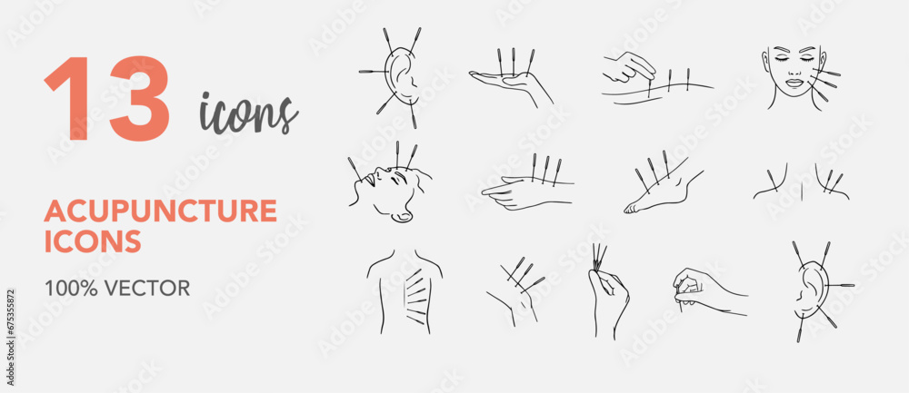 Acupuncture and needles vectors icon, thin line web icon set, vector illustration
