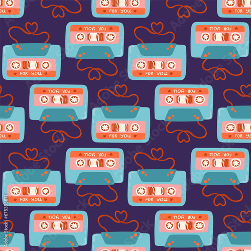 Stereo cassette with stickers of hearts and text 