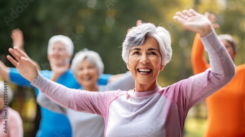 Happy Senior Caucasian Woman and Daughter Exercising Together in Joyful Retirement Fitness Class © PITTHAYA