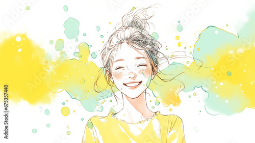 笑顔が眩しい女性の水彩イラスト