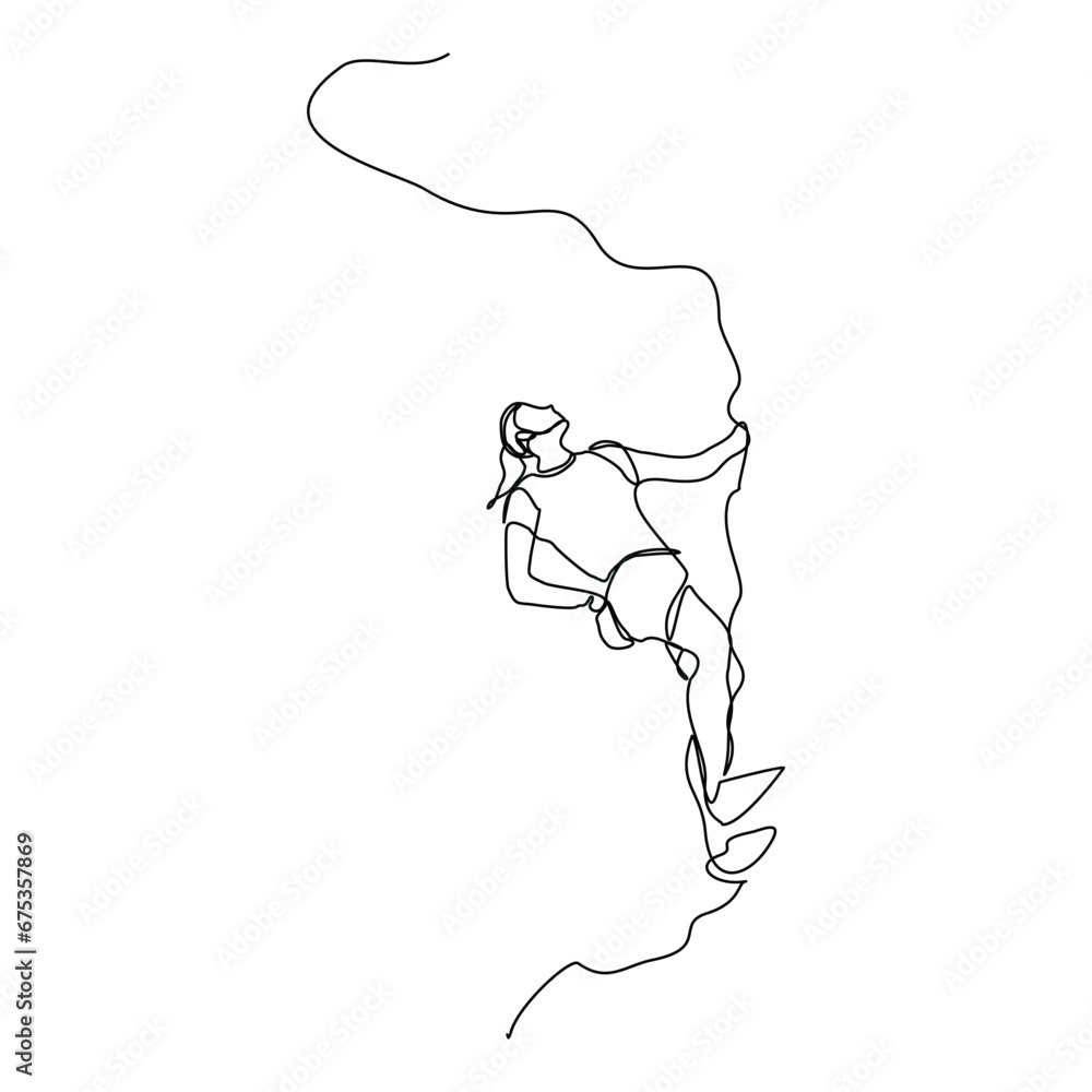 Continuous single line sketch drawing of woman climbing a cliff mountain. One line extreme dangerous sport activity vector illustration Continuous single line sketch drawing of woman climbing a cliff mountain. One line extreme dangerous sport activity vector illustration
