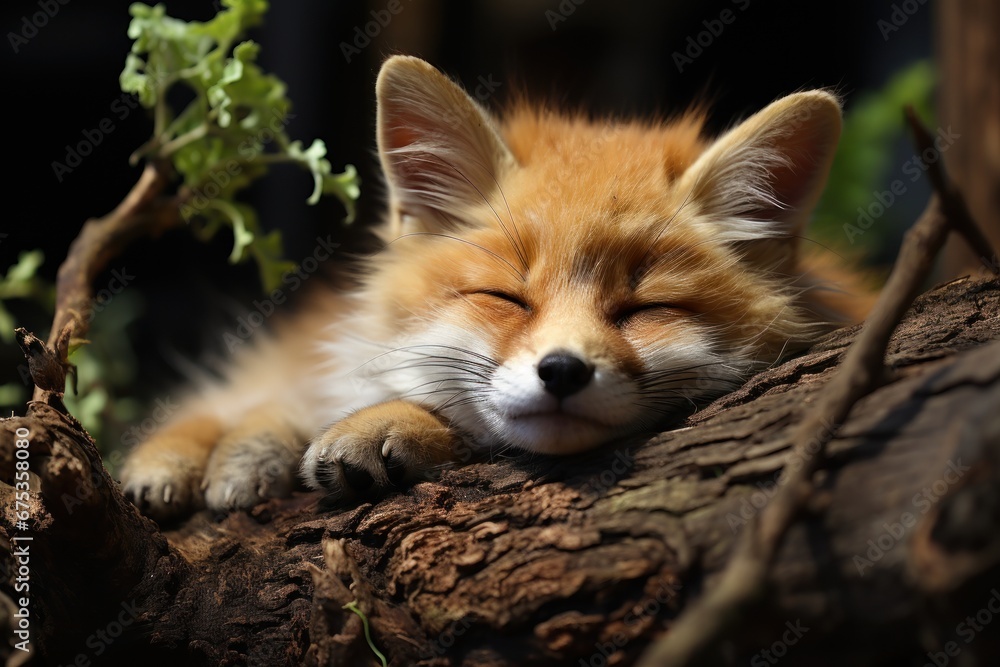 Fototapeta premium portrait of a sleeping red fox in the wild