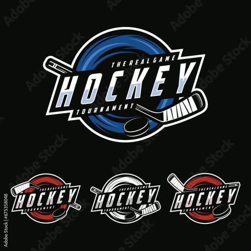 Hockey tournament sport logo template. Modern emblem set collection vector illustration for hockey club
