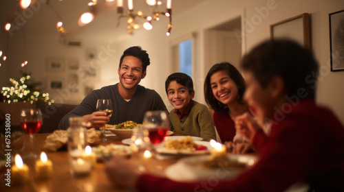 A family having dinner on New Year's Eve photo