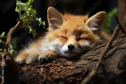 portrait of a sleeping red fox in the wild