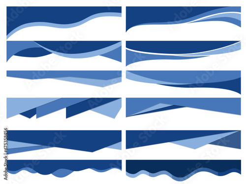 Divider Header for App, Banners or Posters. Set of Template Dividers Shapes for Website. Curve Lines, Drops, Wave Collection of Design Element for Top, Bottom Page Web Site.