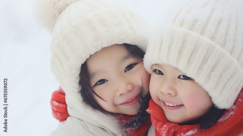 A group of children playing in the snow A group of children playing in the snow