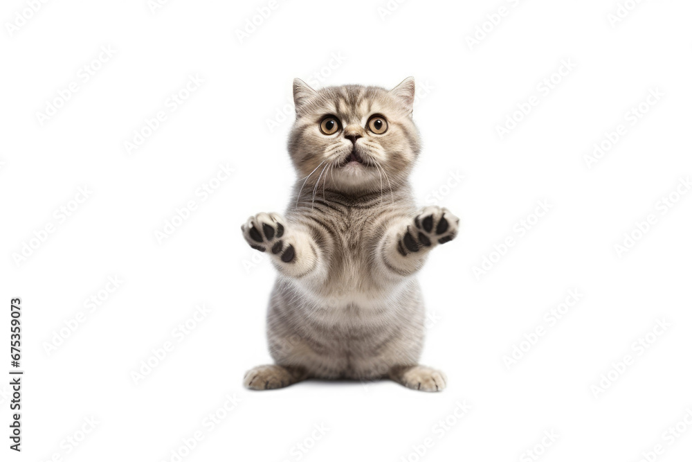 Obraz premium scottish fold cat jumping on isolated background
