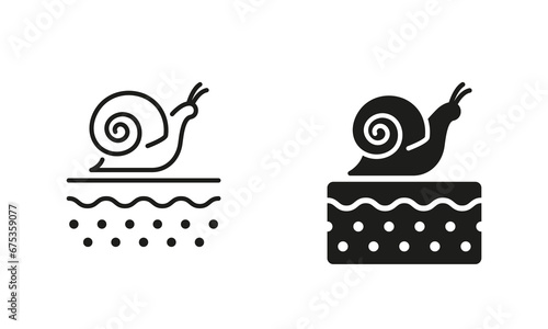 Helix Organic Ingredient for Face Care Symbol Collection. Cosmetic with Snail for Skin Line and Silhouette Black Icon Set. Nature Collagen Product for Skin Treatment. Isolated Vector Illustration