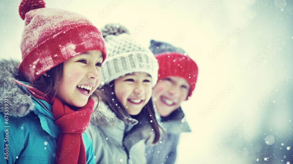 A group of children playing in the snow A group of children playing in the snow