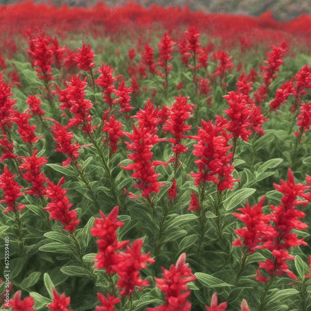 Bright Red Salvia splendens flower or Scarlet Sage grow in the garden. Generative AI.