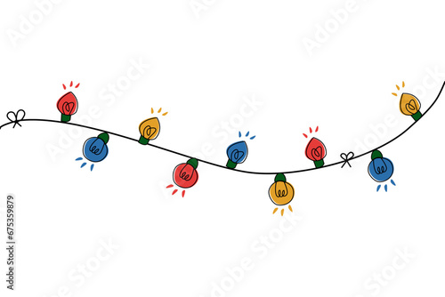 Fototapeta Naklejka Na Ścianę i Meble -  Christmas lights string. Holiday LED bulb strand for magic festive prints.